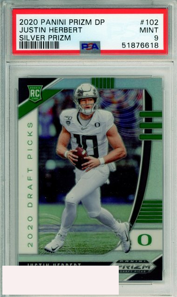 2020 PANINI PRIZM DRAFT PICKS JUSTIN HERBERT #102 SILVER PRIZM ROOKIE PSA 9 MINT