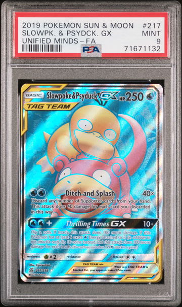 2019 Pokemon Sun and Moon Unified Minds Slowpoke/Psyduck Gx #217 PSA 9