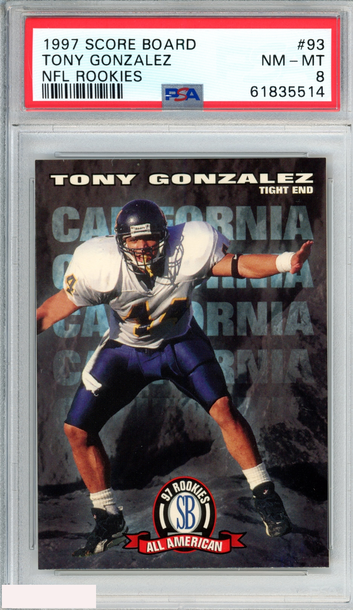 1997 SCORE BOARD NFL ROOKIES TONY GONZALEZ #93 RC CHIEFS PSA 8 NM-MT