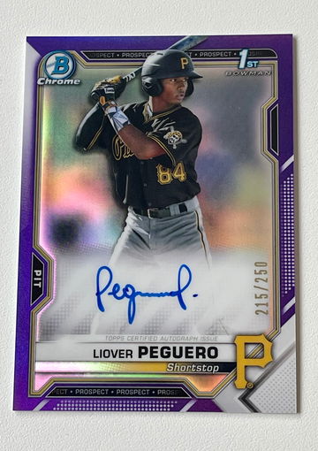 Liover Peguero 2021 Bowman Chrome Auto Purple Refractor #/250
