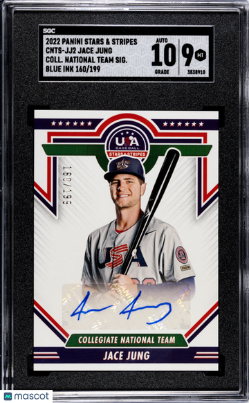 2022 Panini Stars & Stripes Jace Jung #CNTS-JJ2 Collegiate National Team Sigs. Blue Ink SGC 9 Auto 10