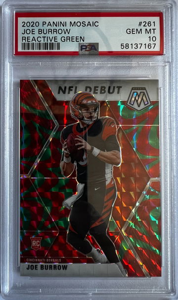 2020 Panini Mosaic Joe Burrow Reactive Green PSA 10
