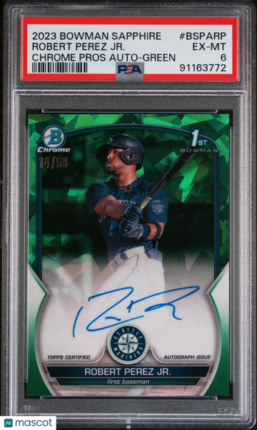 2023 Bowman Sapphire Edition Chrome Prospects Autographs Robert Perez JR. #BSPARP Green /50 PSA 6