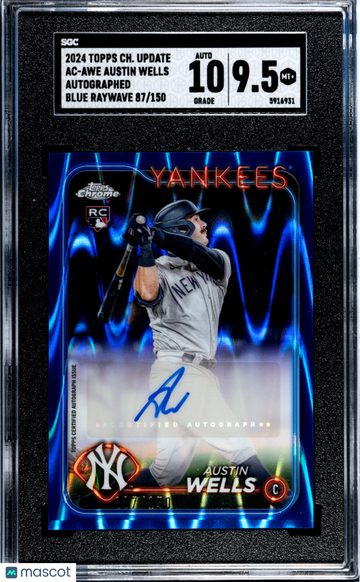 2024 Topps Chrome Update Austin Wells #AC-AWE Autograph Blue Raywave Refractor SGC 9.5 Auto 10