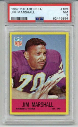 1967 PHILADELPHIA #103 JIM MARSHALL CARD VIKINGS PSA 7 CENTERED LOW POP RARE
