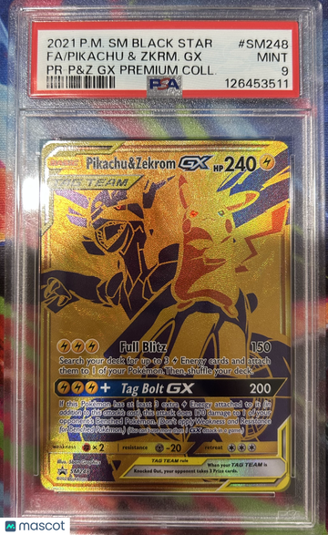 2021 Pokemon SM Black Star Promo Pikachu & Zkrm. GX Fa PR-P&Z GX Premium Coll. PSA 9 #SM248