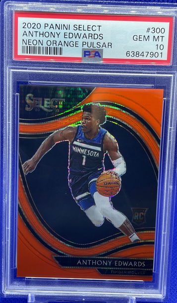 2020-21 PANINI SELECT ANTHONY EDWARDS NEON ORANGE PULSAR COURTSIDE /15 PSA 10 GEM MINT