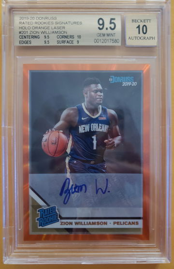 2019-20 Donruss Rated Rookie Signatures Holo Orange Laser Zion Williamson BGS 9.5 10