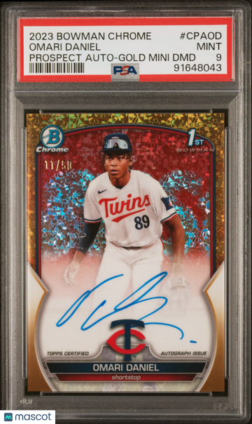 2023 Bowman Chrome Prospect Autographs Omari Daniel #CPAOD Gold Mini DMD /50 1ST BOWMAN PSA 9