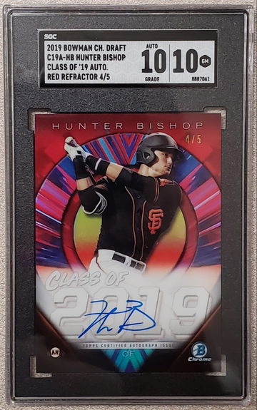 2019 Bowman Chrome Draft #C19A-HB Hunter Bishop Class of '19 Auto Red Refractor #4/5