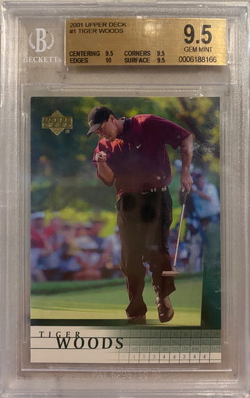Tiger Woods 2001 upper deck rookie card RC bgs 9.5 gem mint plus plus