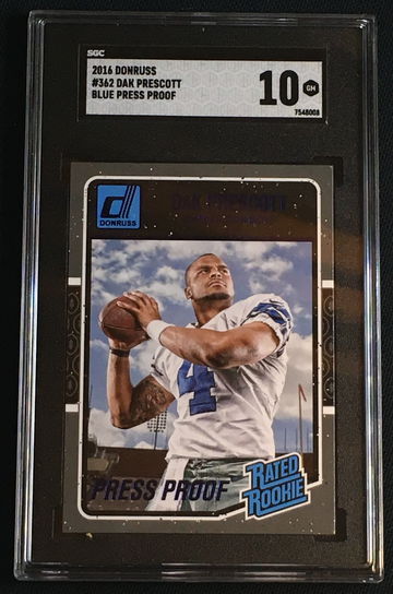 2016 Donruss Dak Prescott #362 Blue Press Proof SP Rookie Cowboys SGC 10