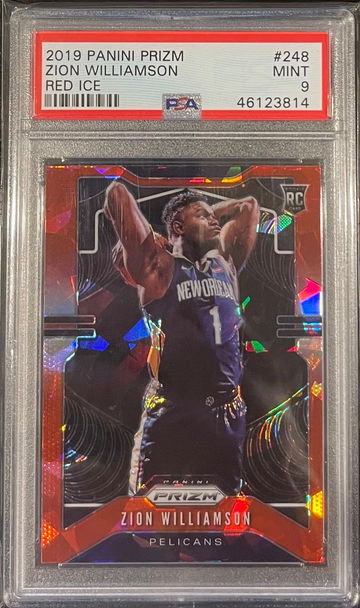 2019-20 Panini Prizm Zion Williamson Red Ice Prizm Rookie RC #248 PSA 9 Pelicans