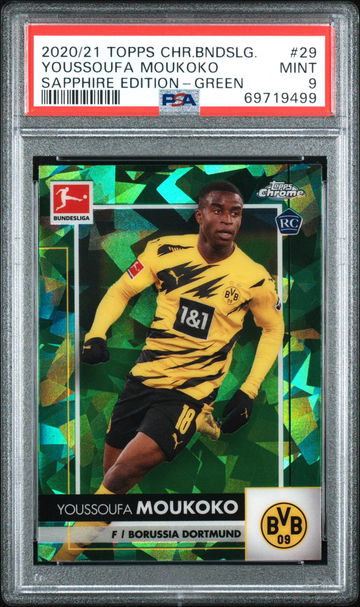 2020 TOPPS BUNDESLIGA SAPPHIRE YOUSSOUFA MOUKOKO #29 GREEN /75 PSA 9