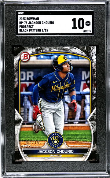 2023 Bowman Jackson Chourio Black Pattern Paper #'d 6/15 Brewers SGC 10 GEM MINT