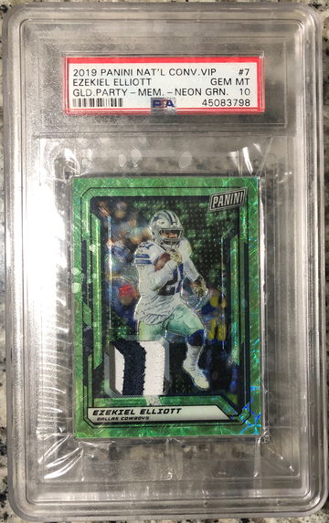 2019 Panini The National VIP Gold Party Memorabilia Ezekiel Elliott Neon Green Prizm PSA 10 8/25 Pop 1
