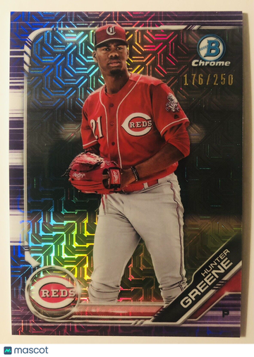 HUNTER GREENE 2019 Bowman Chrome Mega Box Purple Mojo Refractor SP #176/250 Reds