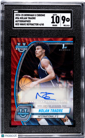 2024 Bowman U Chrome Nolan Traore #56 Autograph Red Wave Refractor SGC 9 Auto 10
