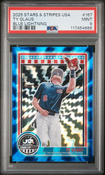 2025 Panini Stars & Stripes USA Blue Lightning Ty Glaus #167 /13 PSA 9