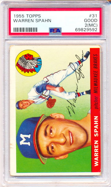 1955 Topps #31 Warren Spahn PSA 2 - NEW Case! Just Graded!