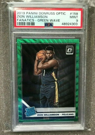 2019-20 Donruss Optic #158 Zion Williamson Fanatics Green Wave RC Rated RookiePSA 9