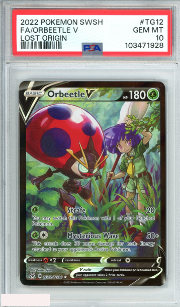 2022 POKEMON SWSH LOST ORIGIN FA ORBEETLE V #TG12 LOST ORIGIN PSA 10 GEM MT