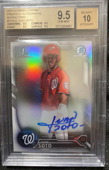 2016 Bowman Chrome Juan Soto Refractor Autograph /499 BGS True Gem