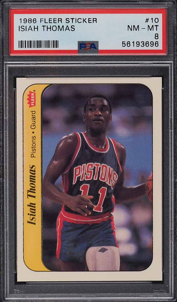 1986 FLEER STICKER ISIAH THOMAS ROOKIE RC #10 PSA 8 NM-MT