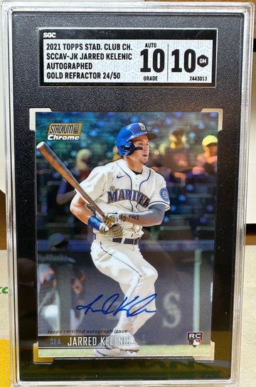 2021 topps stadium club chrome jarred kelenic true gold refractor auto rookie card /50 sgc 10 autograph