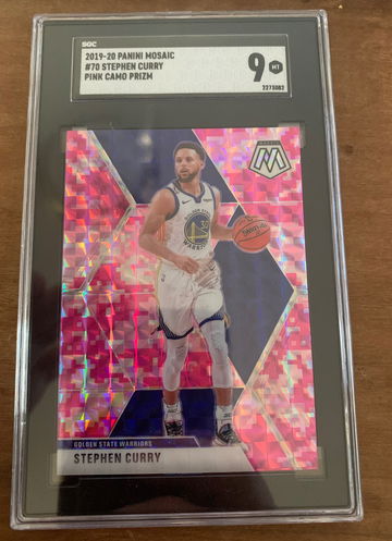 2019 20 Panini Mosaic Steph Curry Pink Camo Prizm SGC 9 Warriors 
