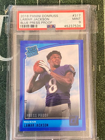2018 Panini Donruss Lamar Jackson Blue Press Proof RC PSA 9 Mint Rookie