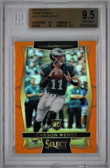 2016 Select Prizm Orange /49 Carson Wentz BGS 9.5 *****SALE PRICE***** Very Small Crack at bottom of case. Extra $10 off