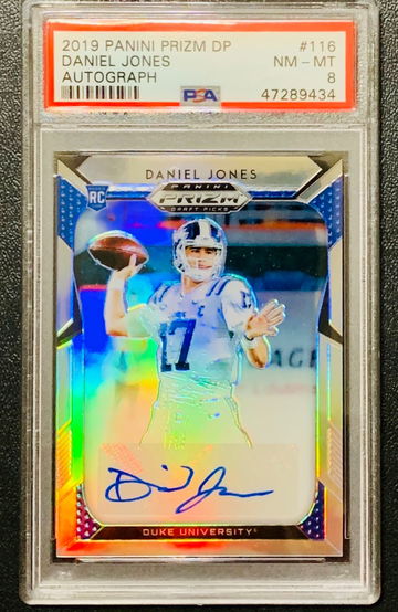 2019 Prizm Draft Daniel Jones Silver Prizm Auto PSA 8