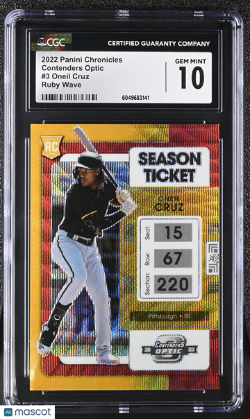 2022 Panini Chronicles Oneil Cruz #3 Ruby Wave /199 Contenders Optic CGC 10
