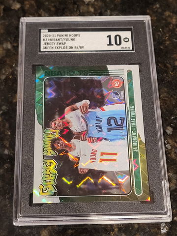 2020 Hoops TRAE YOUNG & JA MORANT Jersey Swap Green Explosion HOLO #/89 SGC 10!