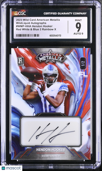 2023 Wild Card American Metallix Hendon Hooker #WMP-HHA Red/White/Blue 2 Rainbow X Liquid Autographs CGC 9