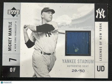 2001 Upper Deck Legends of New York Mickey Mantle #YS-MM /50 Authentic Seat Relic