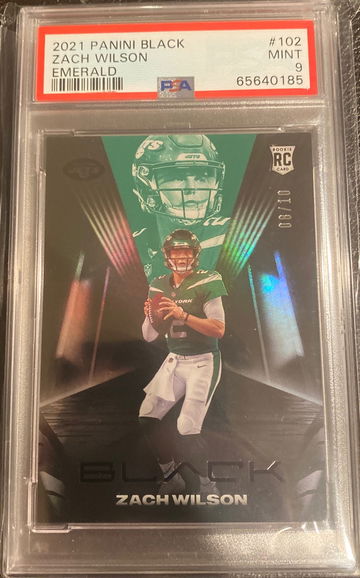 2021 panini black Zach Wilson psa 9 Mint emerald RC rookie card #08/10