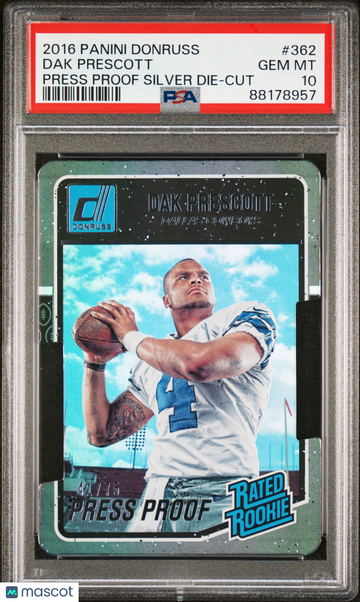 2016 Panini Donruss Dak Prescott #362 Press Proof Silver Die Cut /75 PSA 10