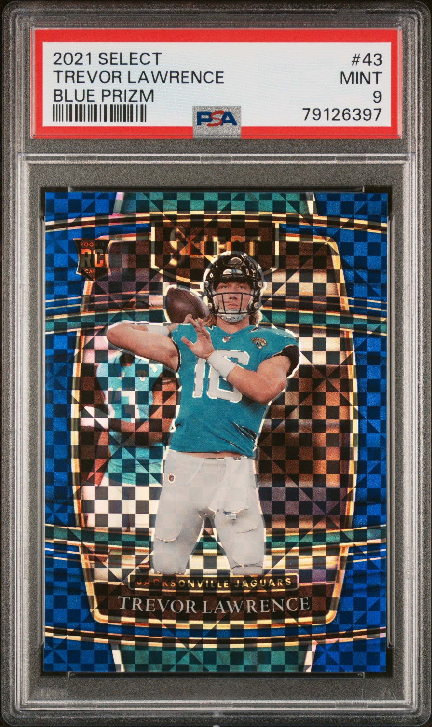 PSA 9 2021 Select Trevor Lawrence Blue Prizm Concourse RC #43 /199