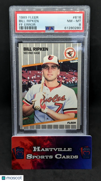 BILL RIPKEN 1989 FLEER FF ERROR CARD #616 BILLY F**K FACE BAT PSA 8 NM-MT 002
