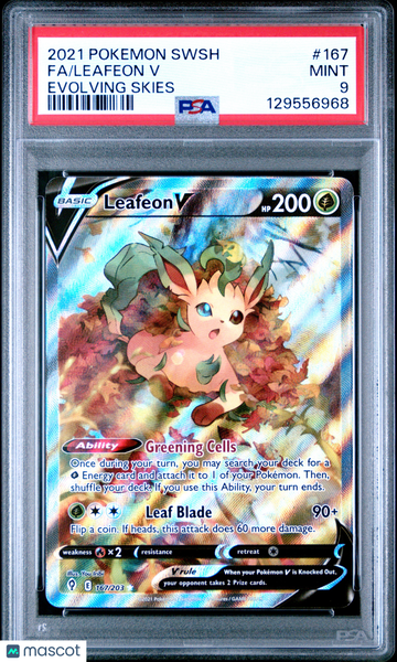 Sword & Shield: Evolving Skies Leafeon V Holo Ultra Rare PSA 9 #167