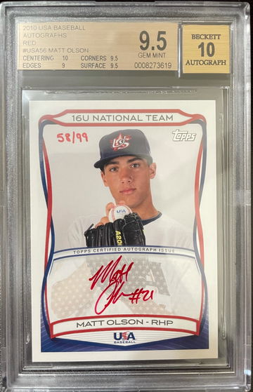 Matt Olson 2010 Topps USA Baseball Red 58/99 Auto BGS9.5/10 (Ship from Taiwan)
