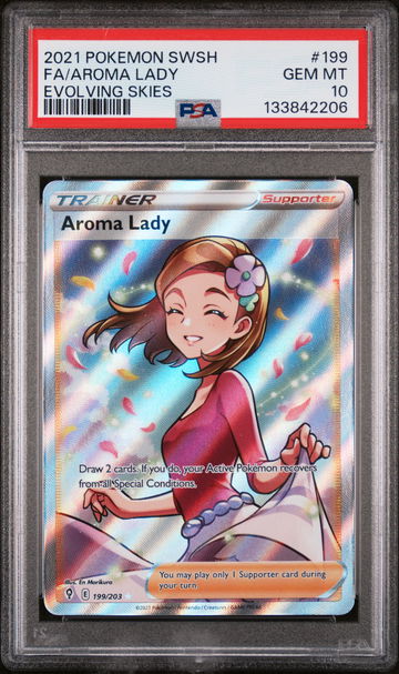 2021 Pokemon Sword and Shield Evolving Skies Aroma Lady #199 /203 PSA 10