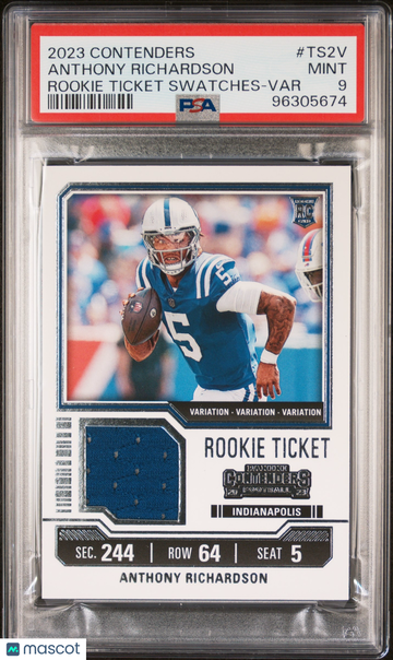 2023 Panini Contenders Rookie Ticket Swatches Anthony Richardson #TS2V Rookie Ticket Swatches-Var Rookie PSA 9