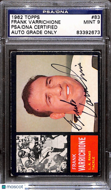 1962 Topps Frank Varrichione #83 [Base] Base Set PSA A Auto 9