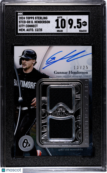 2024 Topps Sterling Gunnar Henderson #STCO-GH City Connect Mem. Autograph SGC 9.5 Auto 10