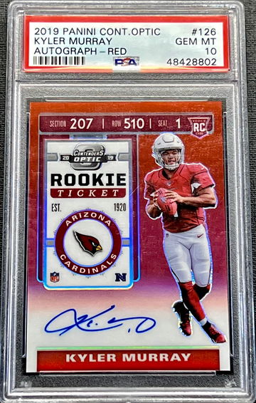 2019 Kyler Murray Panini Contenders Optic Auto Autograph Red #126 PSA 10 GEM MINT Rookie Card RC Arizona Cardinals