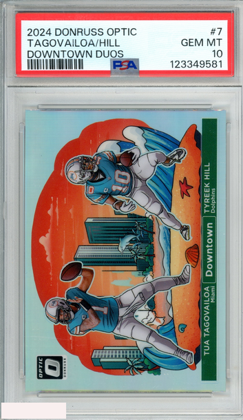 2024 PANINI DONRUSS OPTIC DOWNTOWN DUOS TUA TAGOVAILOA TYREEK HILL #7 PSA 10