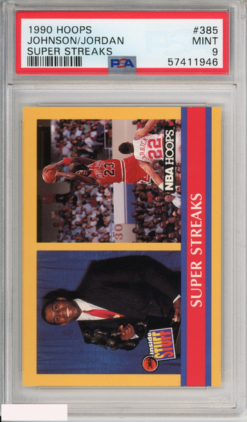 1990 HOOPS JOHNSON JORDAN #385 SUPER STREAKS HOF BULLS LAKERS PSA 9 MINT